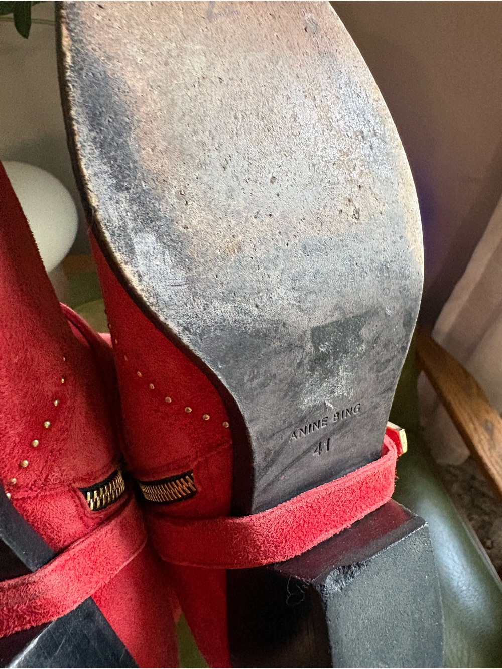 Anine Bing Bianca red suede gold studded boots booties size 10 cowgirl western - Picture 14 of 15
